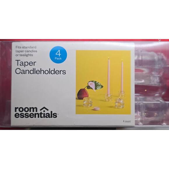 Taper Candles & Candleholder Bundle – 4pc Unscented Candles + 4pk Glass Holders - Picture 3 of 3